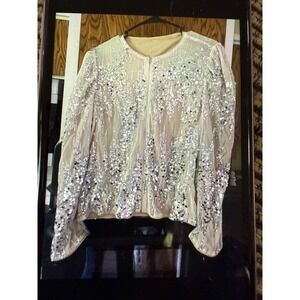 Glitter And Glam Women's Sequin Jacket With Front Zipper Silver And Gold Size XL